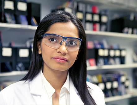 Optometrist wearing safety glasses